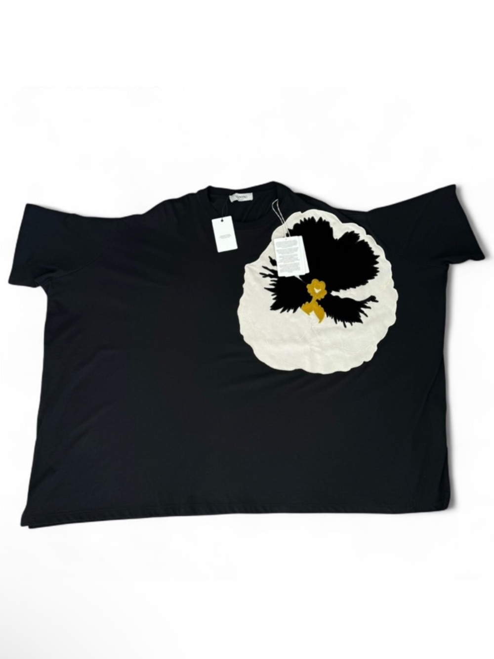 NWT Valentino Pansy-Appliqué Oversized Tee, Size XS
